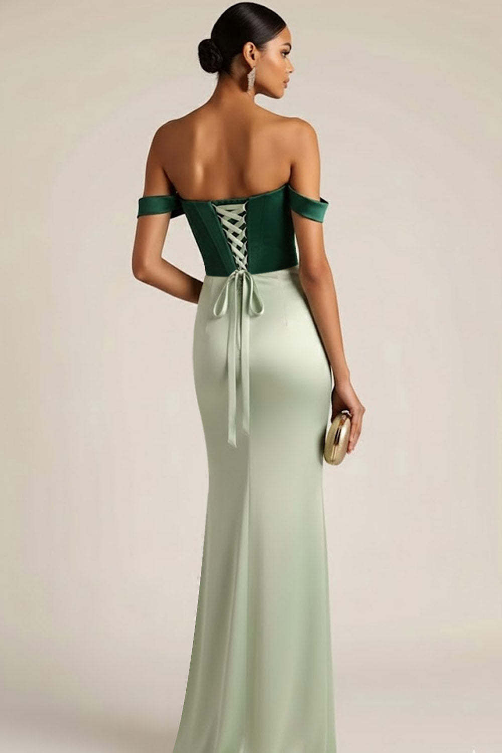 Green Mermaid Ruched Satin Long Corset Prom Dress