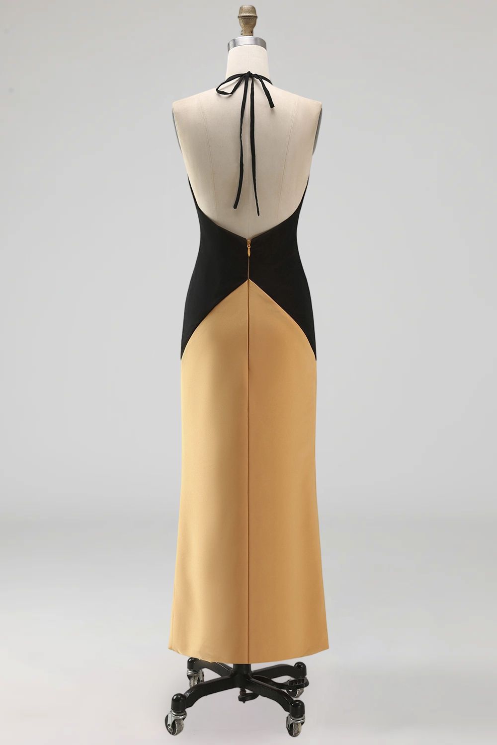 Bronze Halter Backless Sheath Long Wedding Guest Dress with Slit