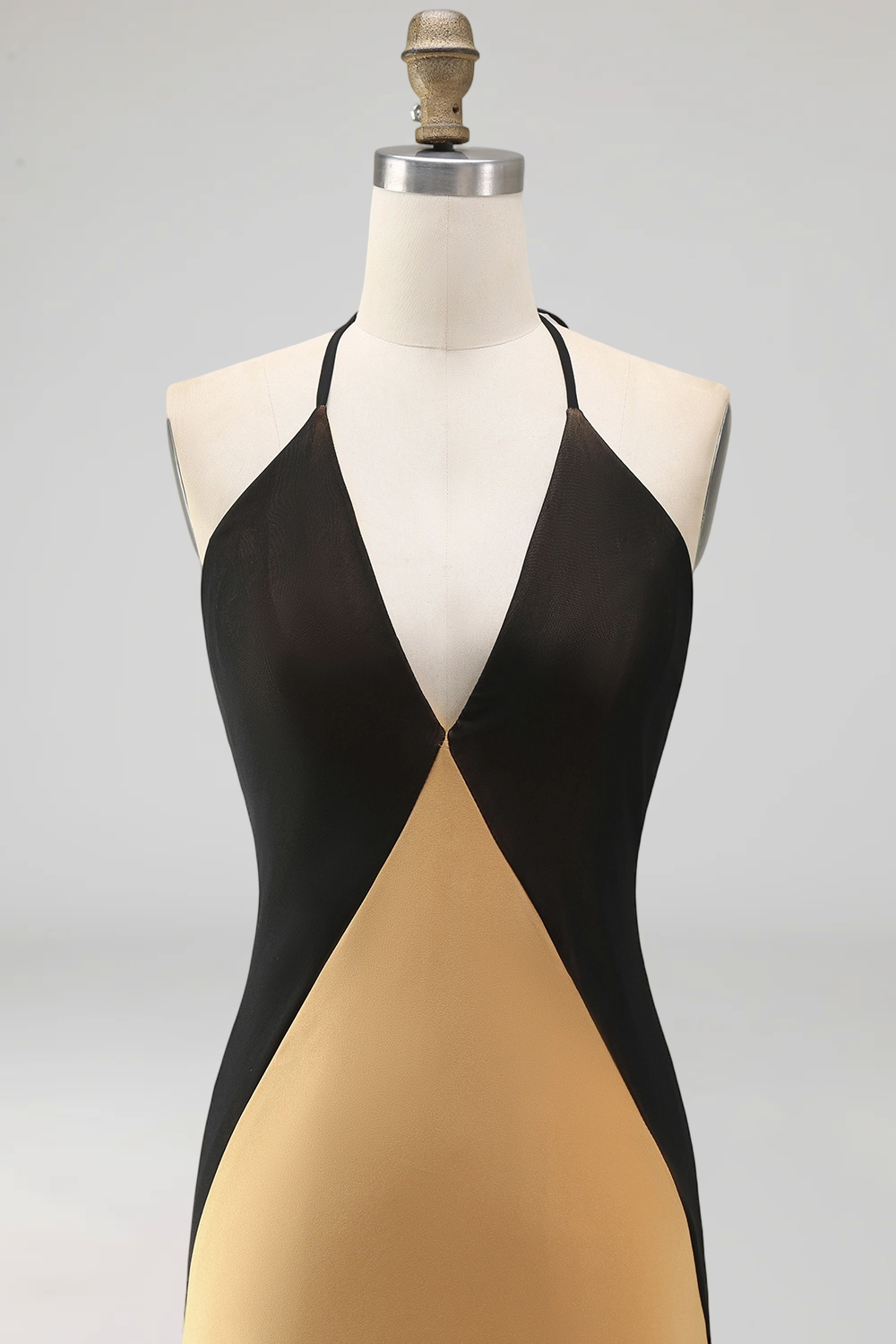 Bronze Halter Backless Sheath Long Wedding Guest Dress with Slit