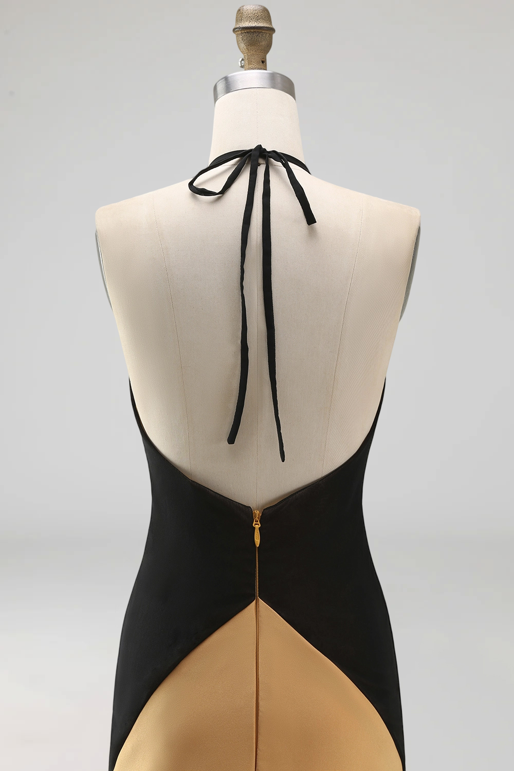 Bronze Halter Backless Sheath Long Wedding Guest Dress with Slit