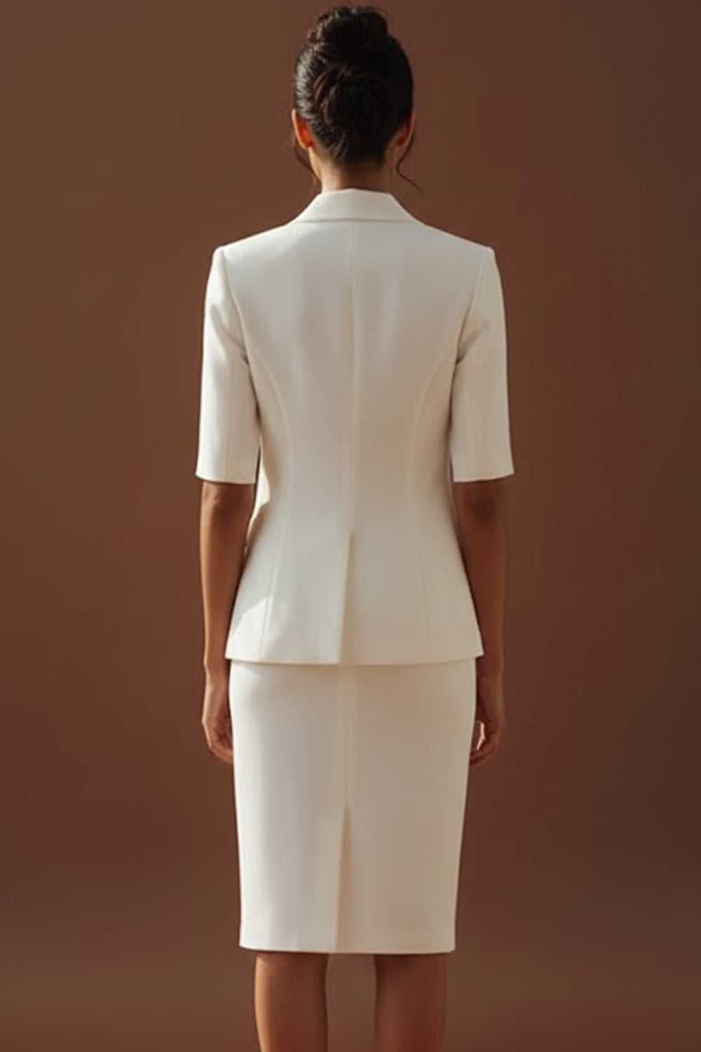 White 2 Piece Peak Lapel One Button Pencil Business Suits with Sleeves