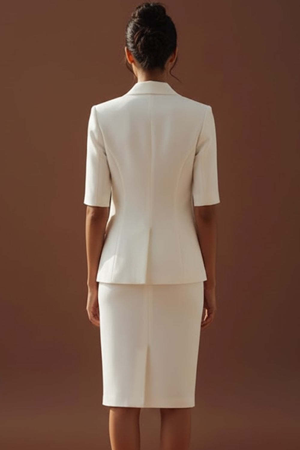 White 2 Piece Peak Lapel One Button Pencil Business Suits with Sleeves