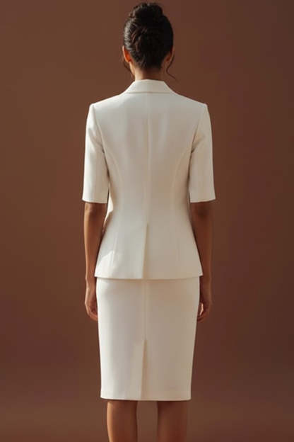 White 2 Piece Peak Lapel One Button Pencil Business Suits with Sleeves