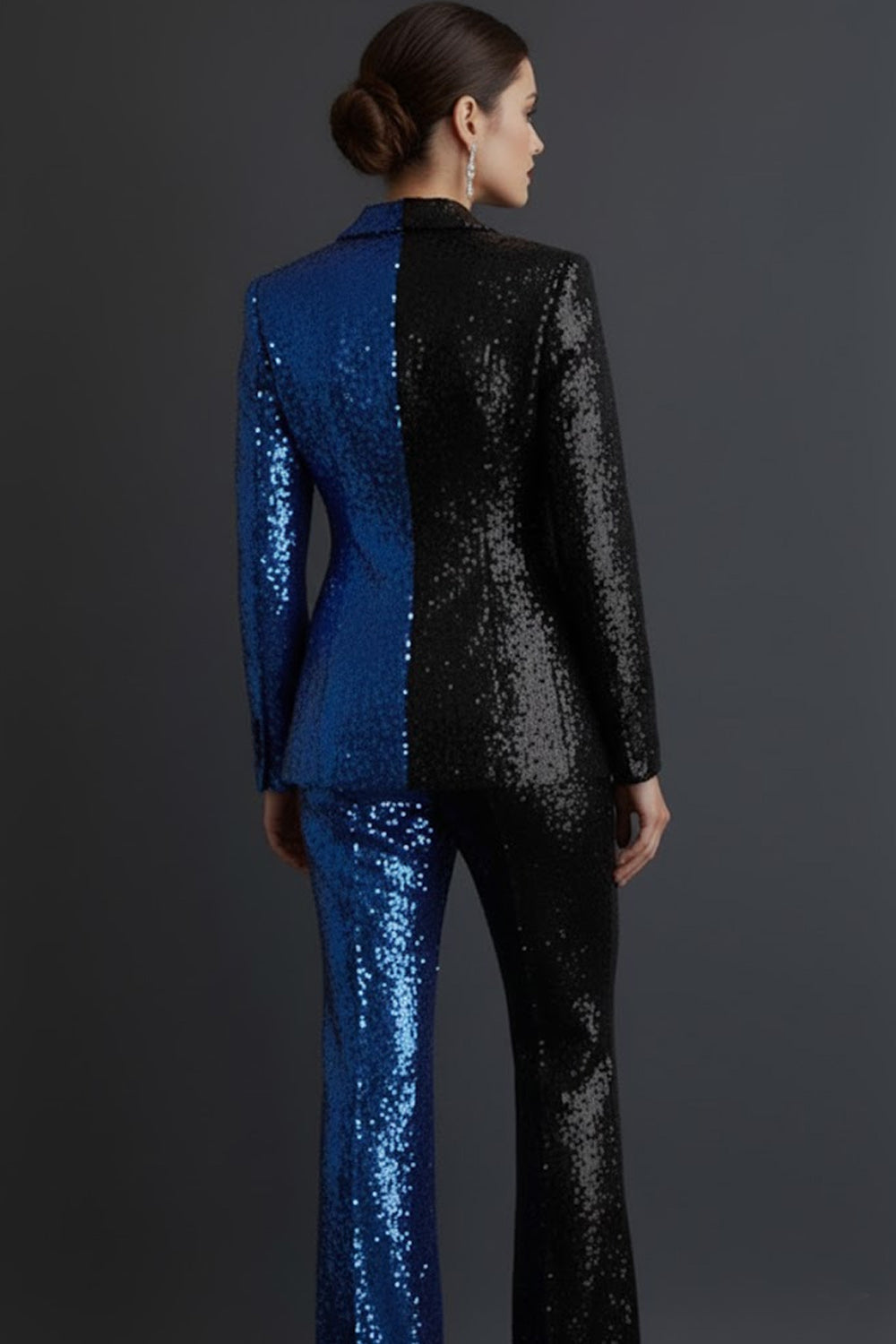 Sparkly Blue and Black 2 Pieces Sequin Shawl Lapel Prom Suits