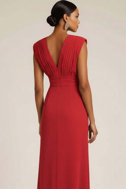 Emerald Green Pleated V-Neck Long Wedding Guest Dress with Slit