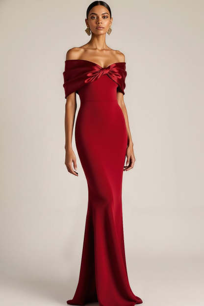 Burgundy Off the Shoulder Mermaid Long Bridesmaid Dress