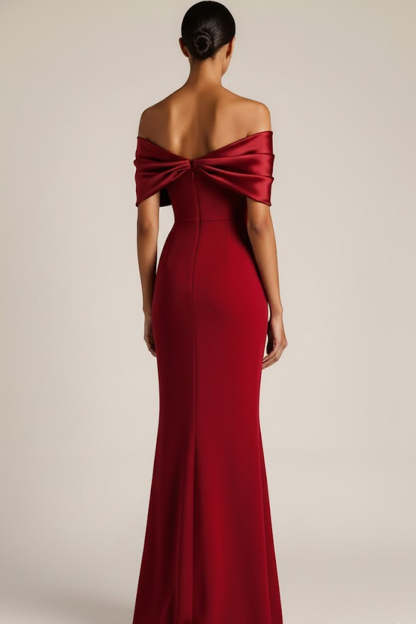Burgundy Off the Shoulder Mermaid Long Bridesmaid Dress