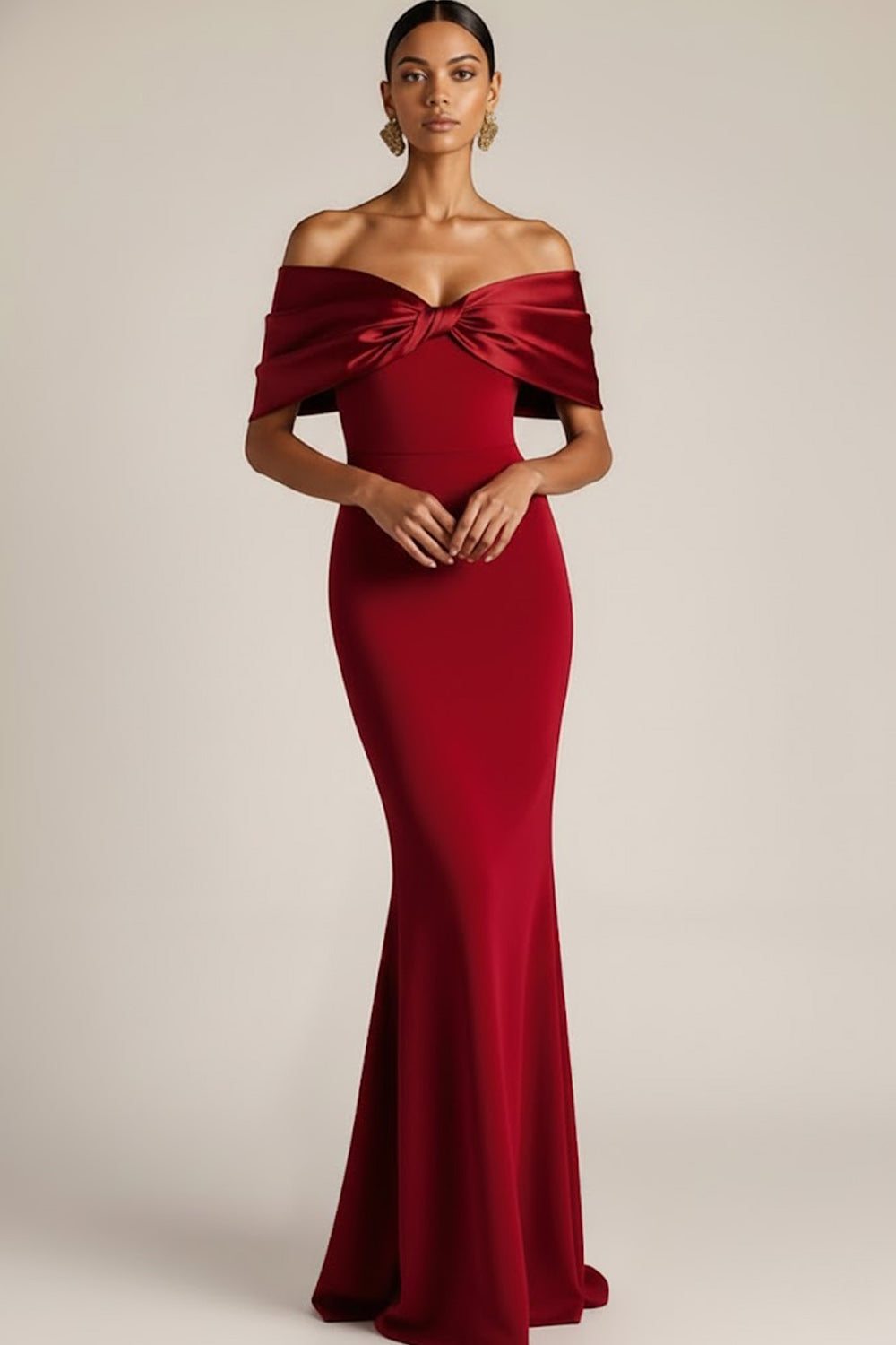 Burgundy Off the Shoulder Mermaid Long Bridesmaid Dress