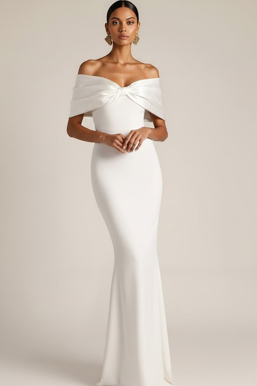 White Mermaid Off the Shoulder Long Wedding Reception Dress