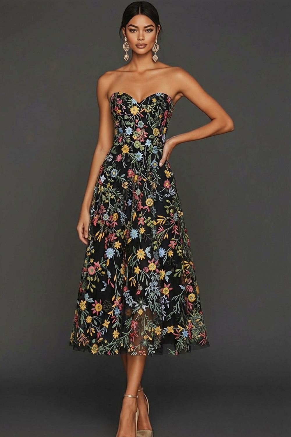 Floral Mauve Sweetheart A Line Embroidered Prom Dress