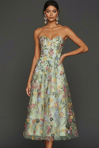 Floral Mauve Sweetheart A Line Embroidered Prom Dress