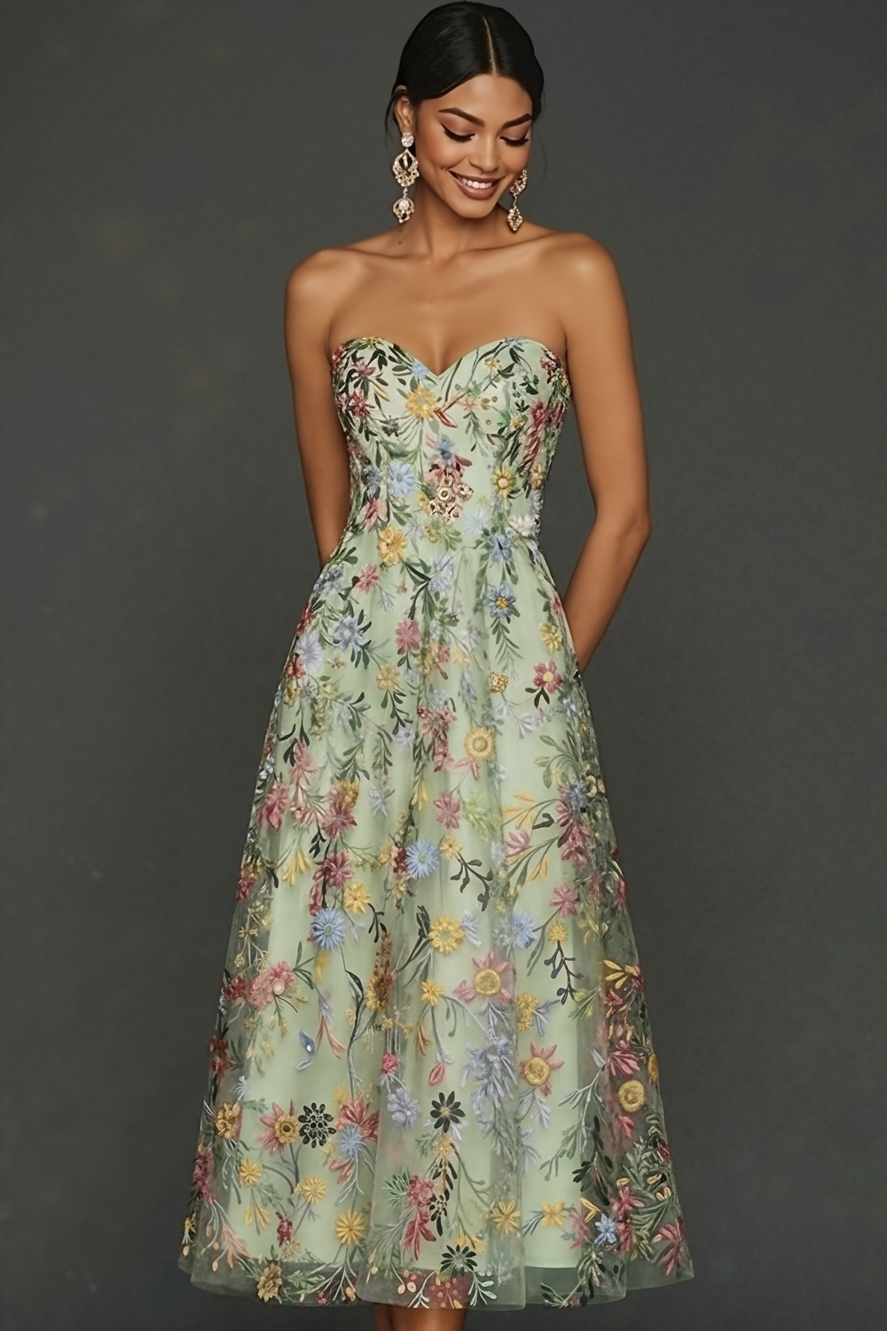 Floral Mauve Sweetheart A Line Embroidered Prom Dress