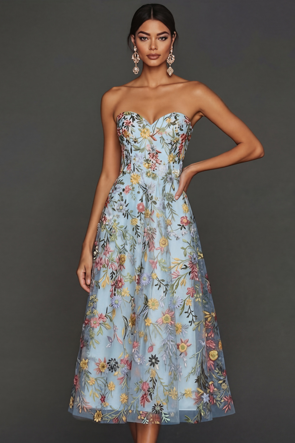 Floral Mauve Sweetheart A Line Embroidered Prom Dress