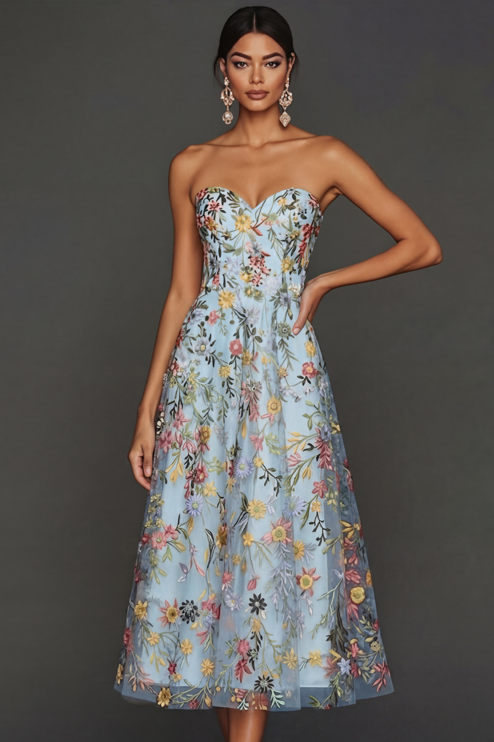 Floral Mauve Sweetheart A Line Embroidered Prom Dress