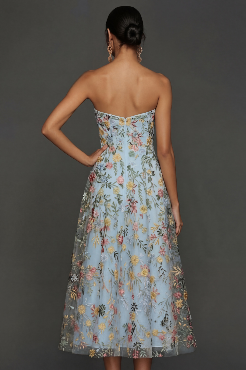 Floral Mauve Sweetheart A Line Embroidered Prom Dress