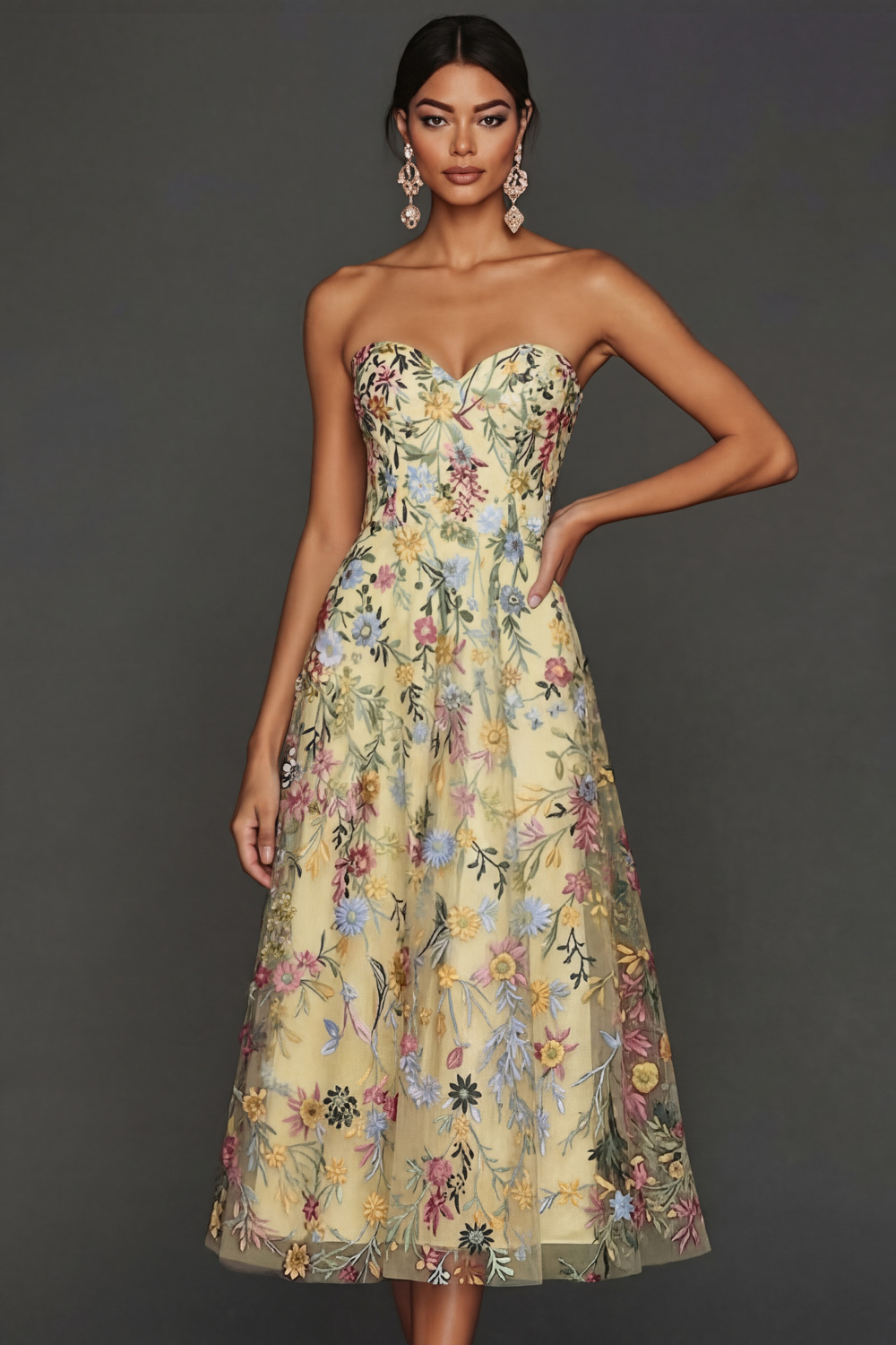 Floral Mauve Sweetheart A Line Embroidered Prom Dress