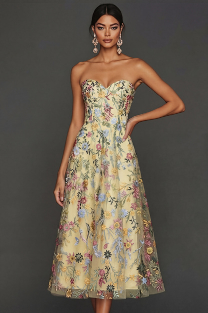 Floral Mauve Sweetheart A Line Embroidered Prom Dress