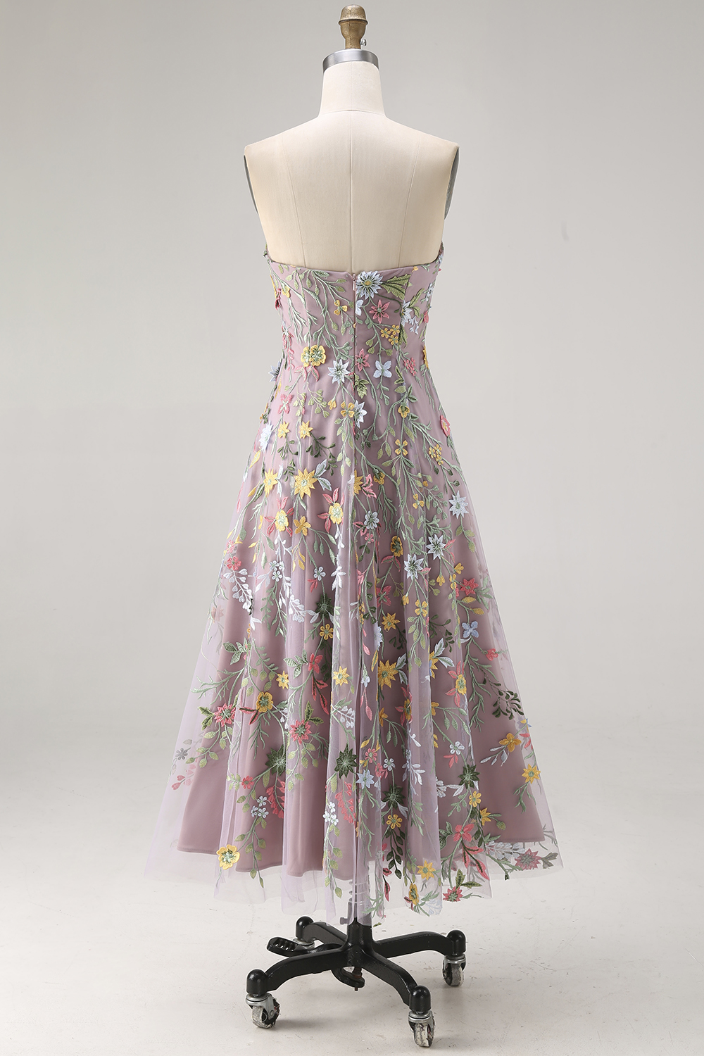 Leely Women Floral Mauve A Line Long Prom Dress Sweetheart