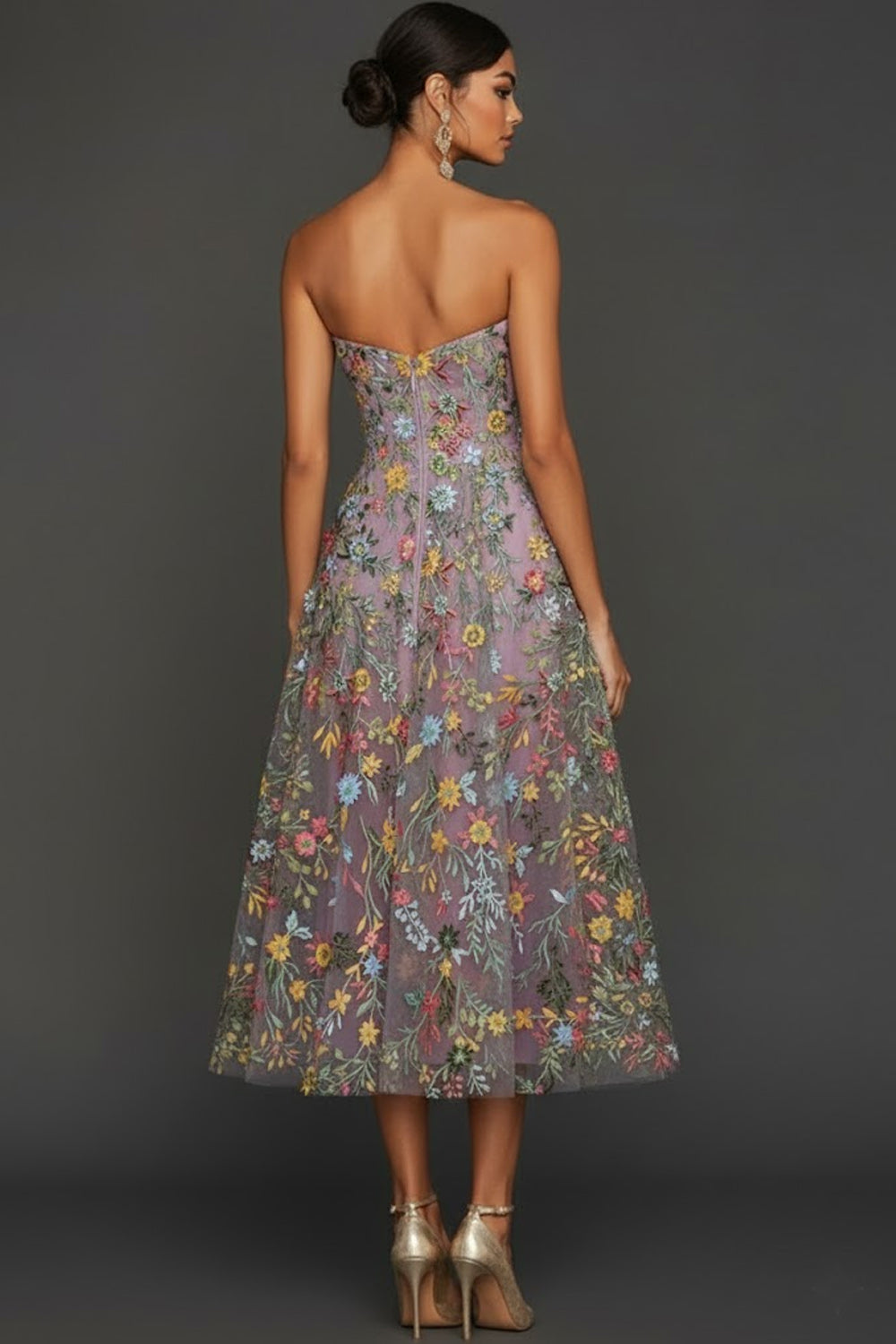 Floral Mauve Sweetheart A Line Embroidered Prom Dress