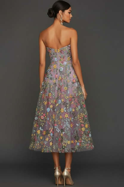 Floral Mauve Sweetheart A Line Embroidered Prom Dress