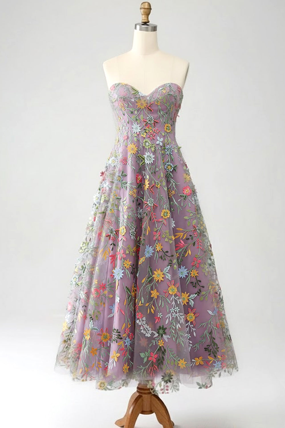 Floral Mauve Sweetheart A Line Embroidered Prom Dress