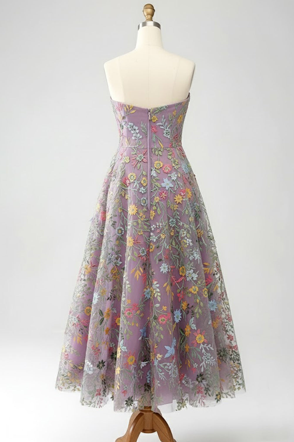 Floral Mauve Sweetheart A Line Embroidered Prom Dress