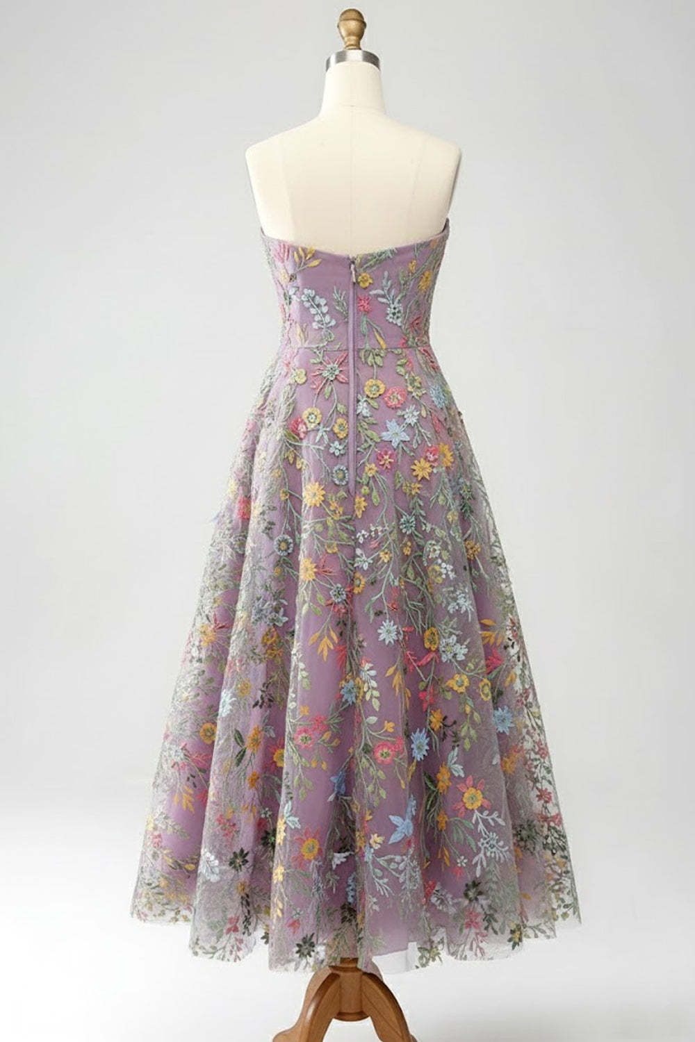 Floral Mauve Sweetheart A Line Embroidered Prom Dress