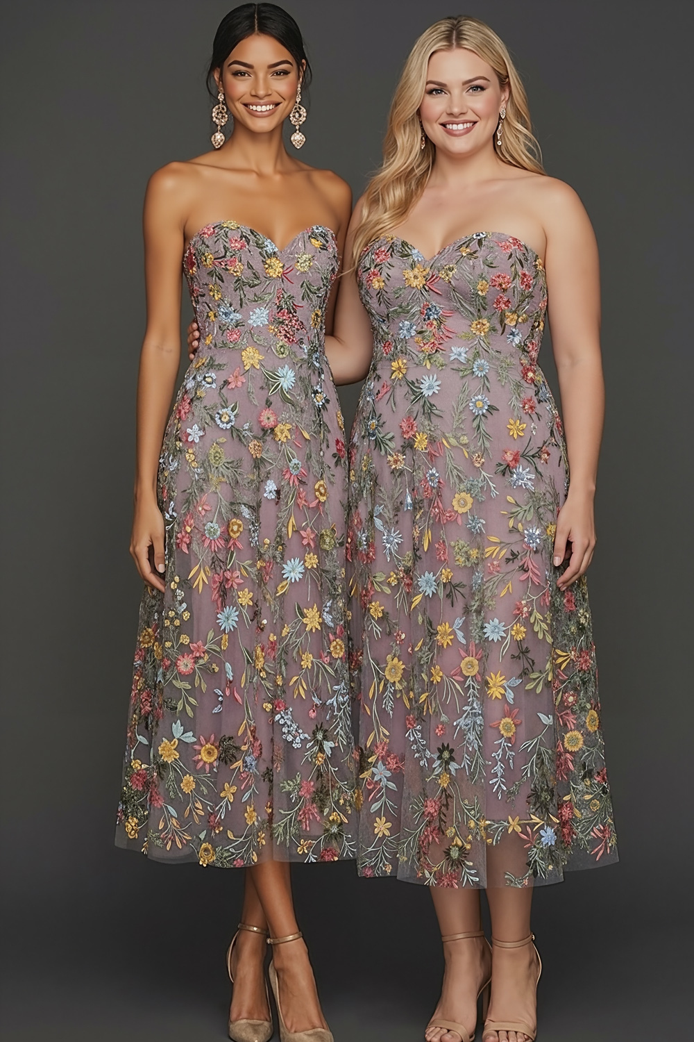 Floral Mauve Sweetheart A Line Embroidered Prom Dress