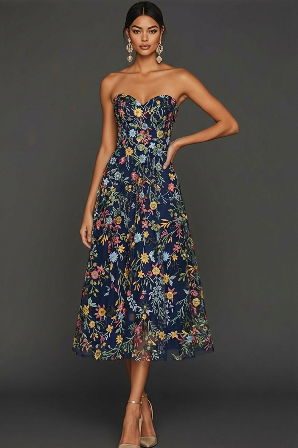 Floral Mauve Sweetheart A Line Embroidered Prom Dress