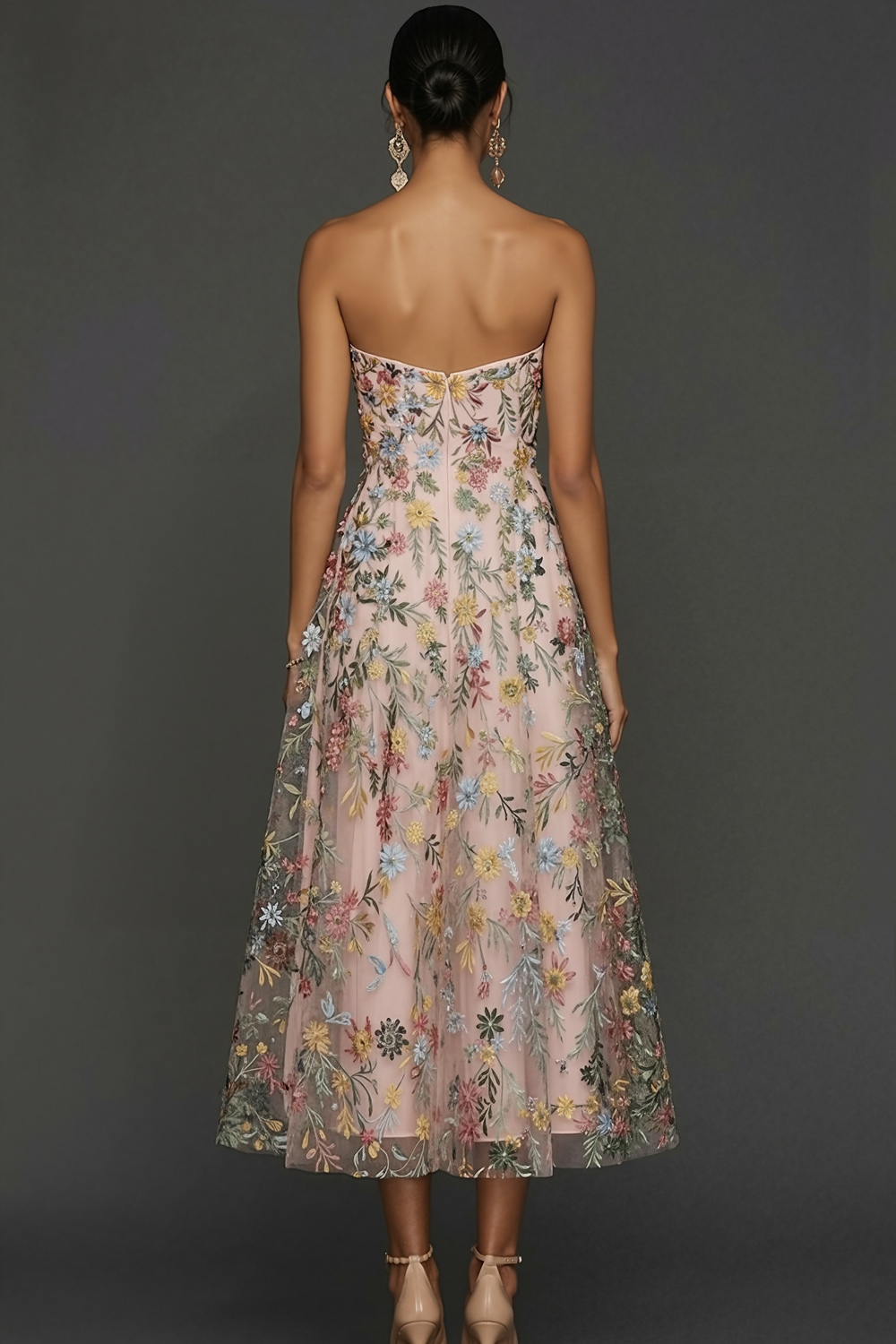 Floral Mauve Sweetheart A Line Embroidered Prom Dress