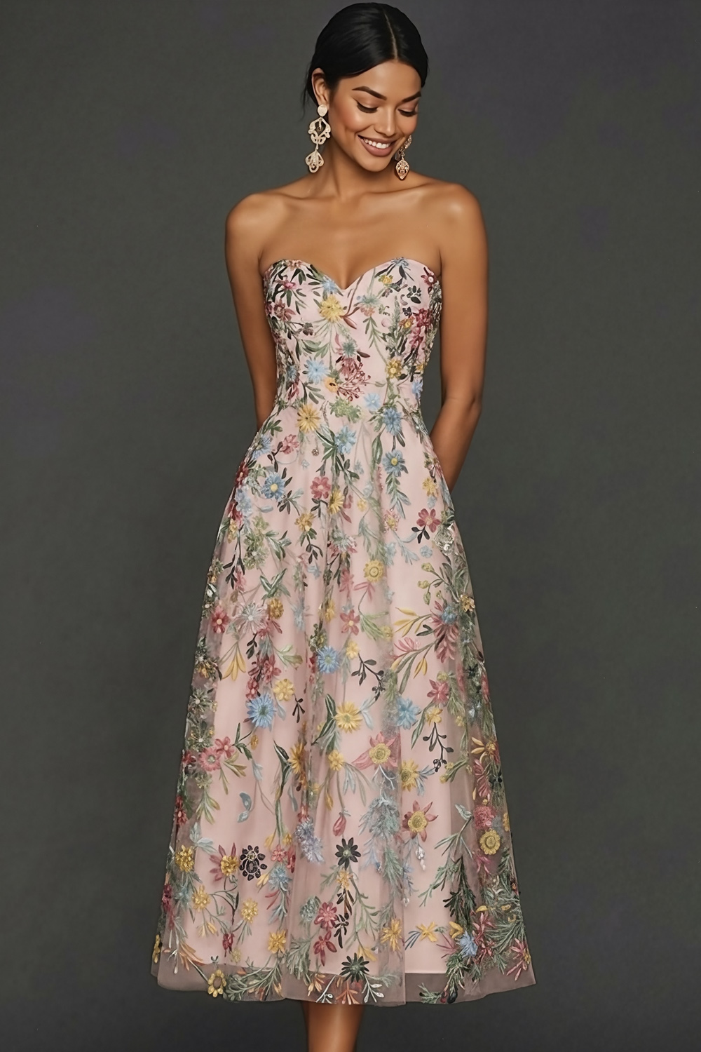 Floral Mauve Sweetheart A Line Embroidered Prom Dress