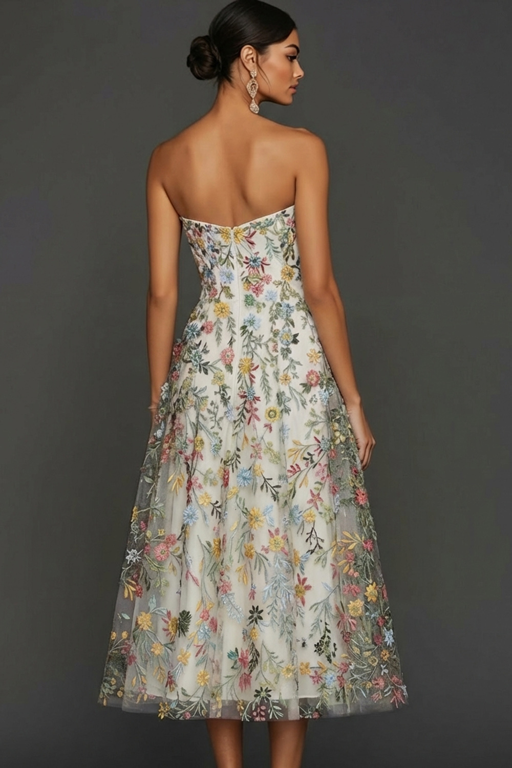 Floral Mauve Sweetheart A Line Embroidered Prom Dress