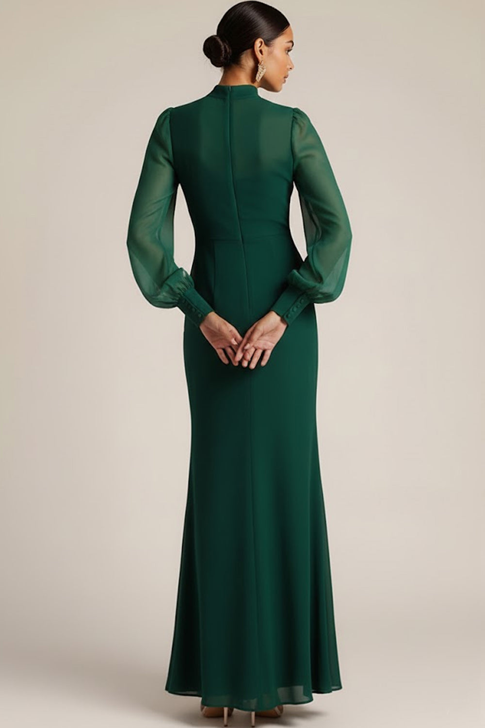 Emerald Green High Neck Mermaid Long Sleeves Wedding Guest Dress