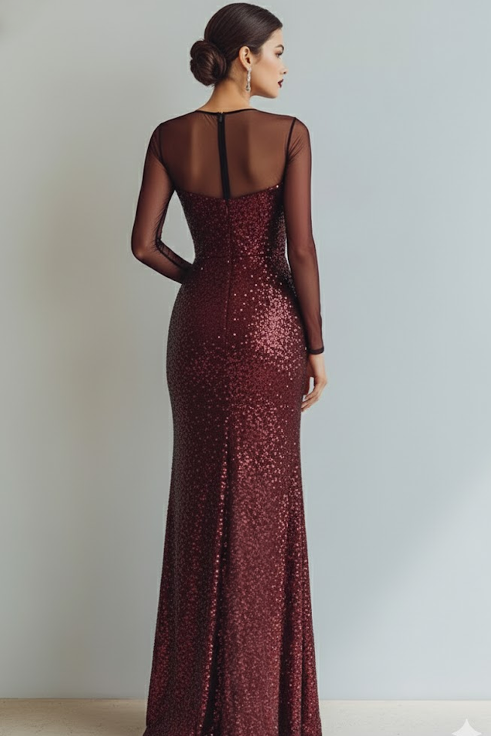 Sparkly Blue Sequin Bateau Neck Sheath Long Evening Dress with Slit