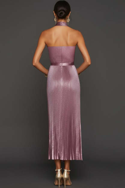 Vintage Rose Metallic Pleated Keyhole Long Formal Dress