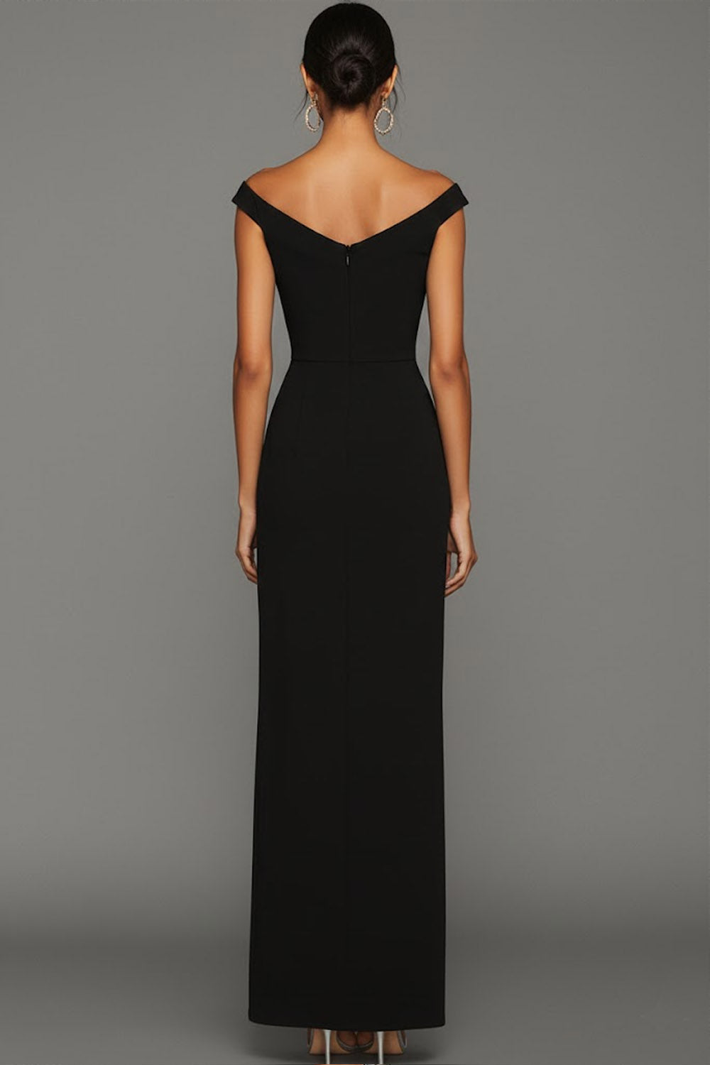 Simple Black V-Neck Sheath Long Formal Dress with Slit