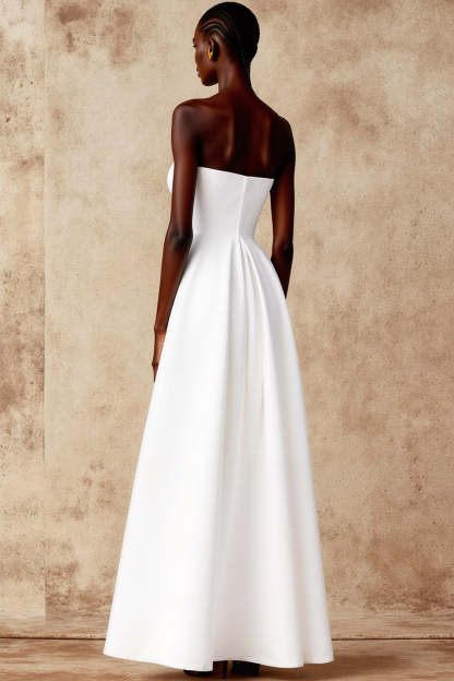 Simple White Strapless High-Low Wedding Reception Dress