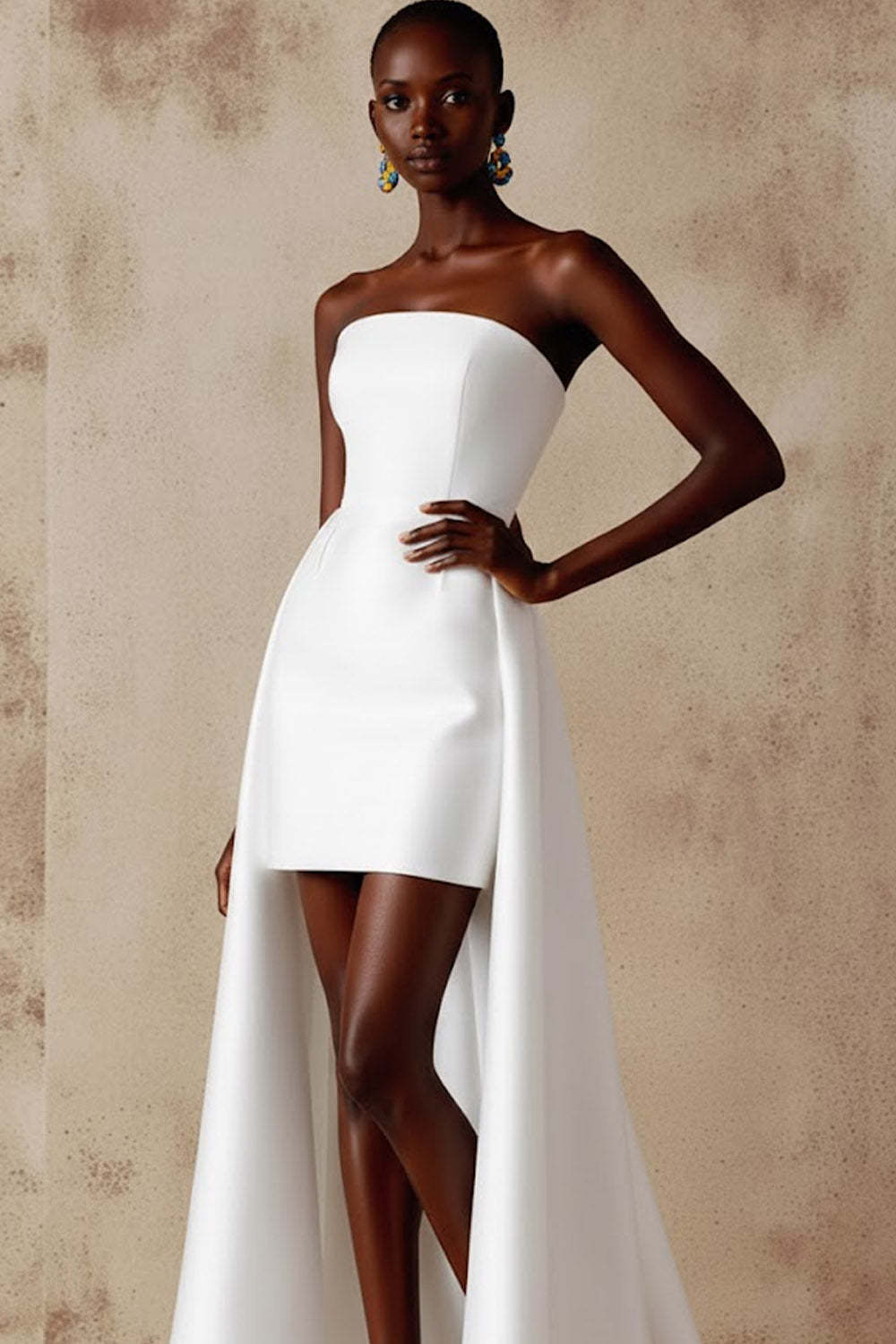 Simple White Strapless High-Low Wedding Reception Dress