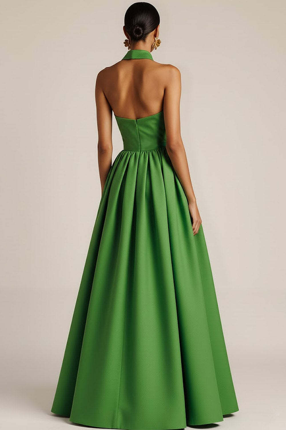 Black Collar Neck A Line Backless Long Wedding Guest Dress with Buttons