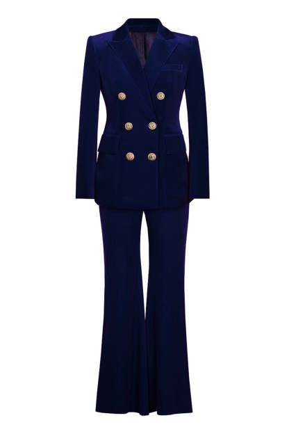 Dark Red 2 Piece Double Breasted Peak Lapel Women Business Suits