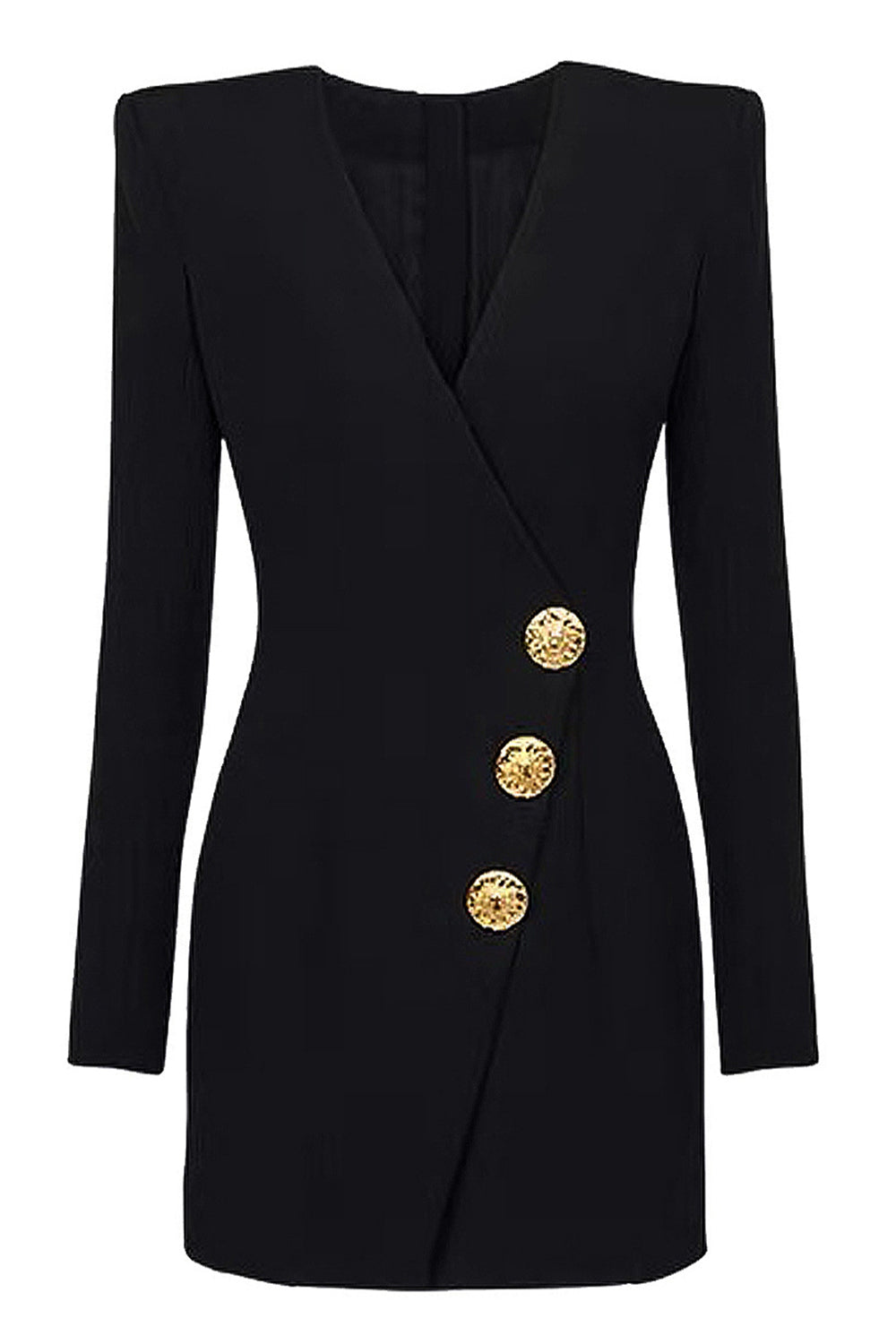 Black Single Breasted V-Neck Short Blazer Dress with Sleeves