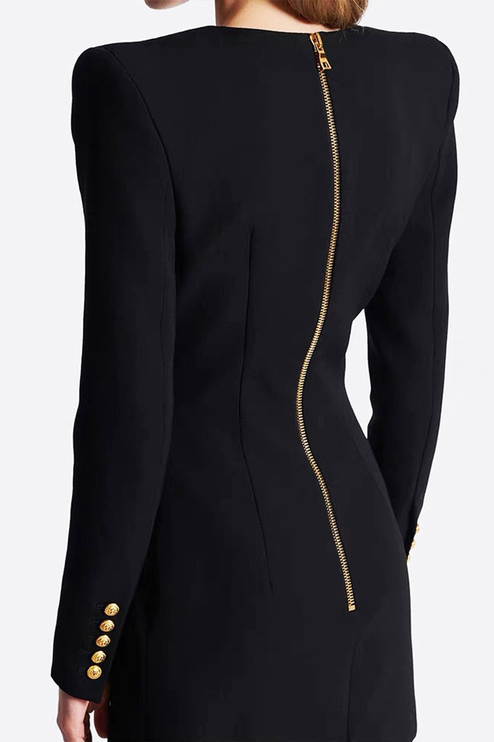 Black Single Breasted V-Neck Short Blazer Dress with Sleeves