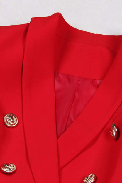 Red Double Breasted Shawl Lapel Women Prom Blazer