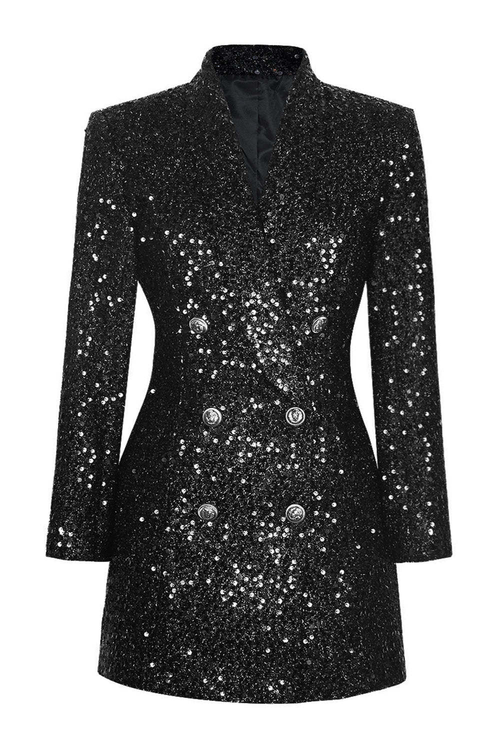 Leely Women Sparkly Black Sequin Prom Blazer Long Sleeves Shawl Lapel Double Breasted Party Jacket