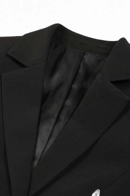 Sparkly Black Notched Lapel Sequin Women Prom Blazer with Rhinestones