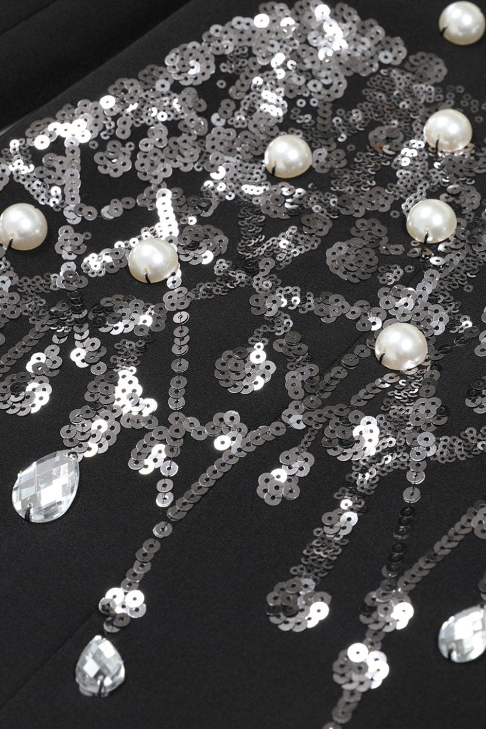 Sparkly Black Notched Lapel Sequin Women Prom Blazer with Rhinestones