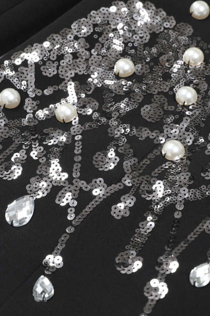 Sparkly Black Notched Lapel Sequin Women Prom Blazer with Rhinestones