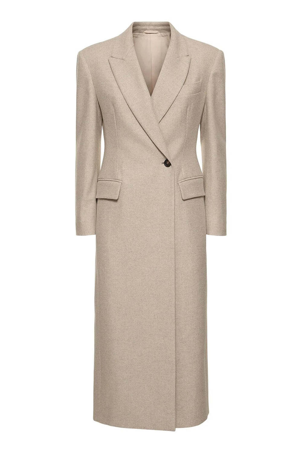 Leely Women Khaki Peak Lapel Midi Blazer Dress Single Breasted Work Dress with Sleeves