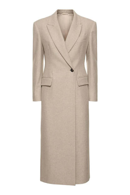 Leely Women Khaki Peak Lapel Midi Blazer Dress Single Breasted Work Dress with Sleeves