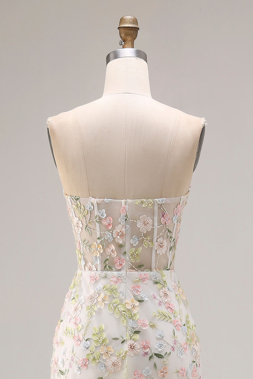 Floral Beaded White Mermaid Sweetheart Long Corset Prom Dress with Slit